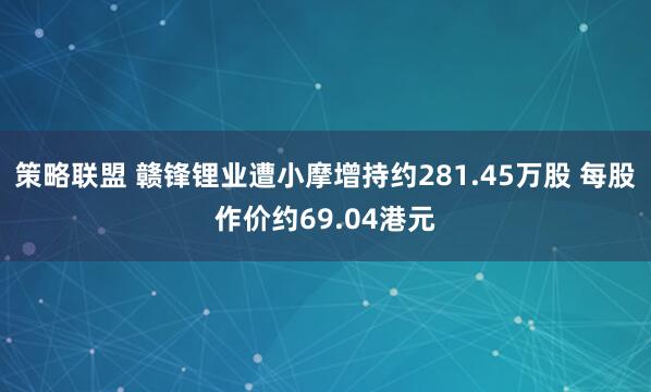 策略联盟 赣锋锂业遭小摩增持约281.45万股 每股作价约69.04港元