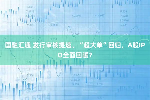 国融汇通 发行审核提速、“超大单”回归，A股IPO全面回暖？